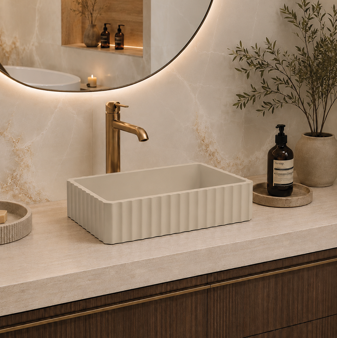 Elite Design Studio -  500x300x120mm Pietra Bianca - Briza Rectangular Above Counter Basin Concaved Edge Pebble (Solid)