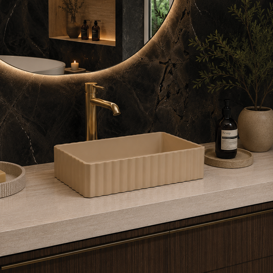 Elite Design Studio -  500x300x120mm Pietra Bianca - Briza Rectangular Above Counter Basin Concaved Edge Sandstone (Solid)