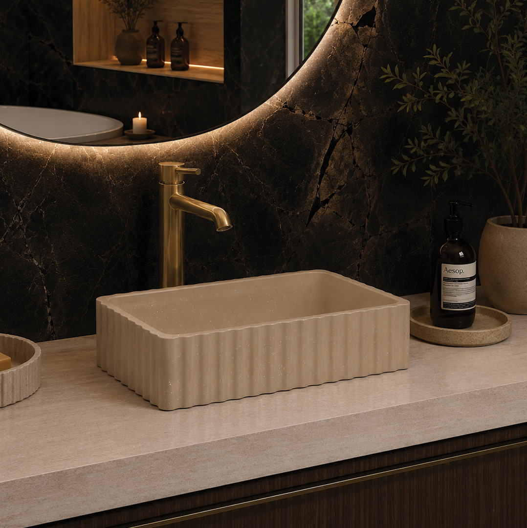 Elite Design Studio -  500x300x120mm Pietra Bianca - Briza Rectangular Above Counter Basin Concaved Edge Sandstone (Speckle)