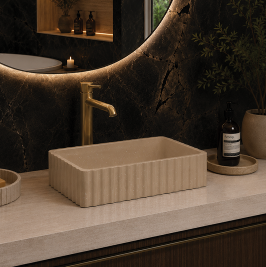 Elite Design Studio -  500x300x120mm Pietra Bianca - Briza Rectangular Above Counter Basin Concaved Edge Sandstone (Speckle)