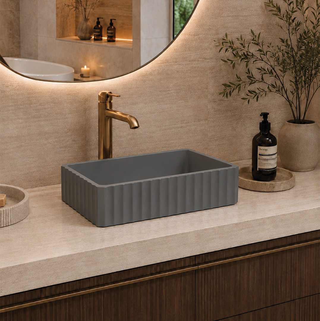 Elite Design Studio -  500x300x120mm Pietra Bianca - Briza Rectangular Above Counter Basin Concaved Edge Storm Grey (Solid)