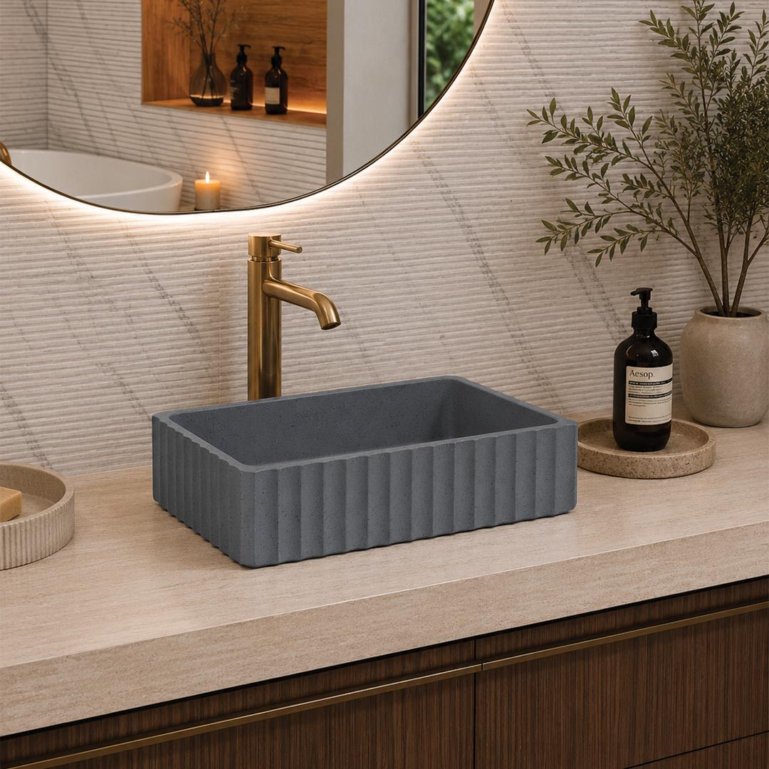 Elite Design Studio -  500x300x120mm Pietra Bianca - Briza Rectangular Above Counter Basin Concaved Edge Storm Grey (Speckle)