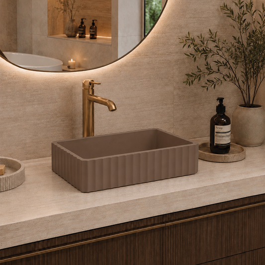 Elite Design Studio -  500x300x120mm Pietra Bianca - Briza Rectangular Above Counter Basin Concaved Edge Terracotta (Solid)