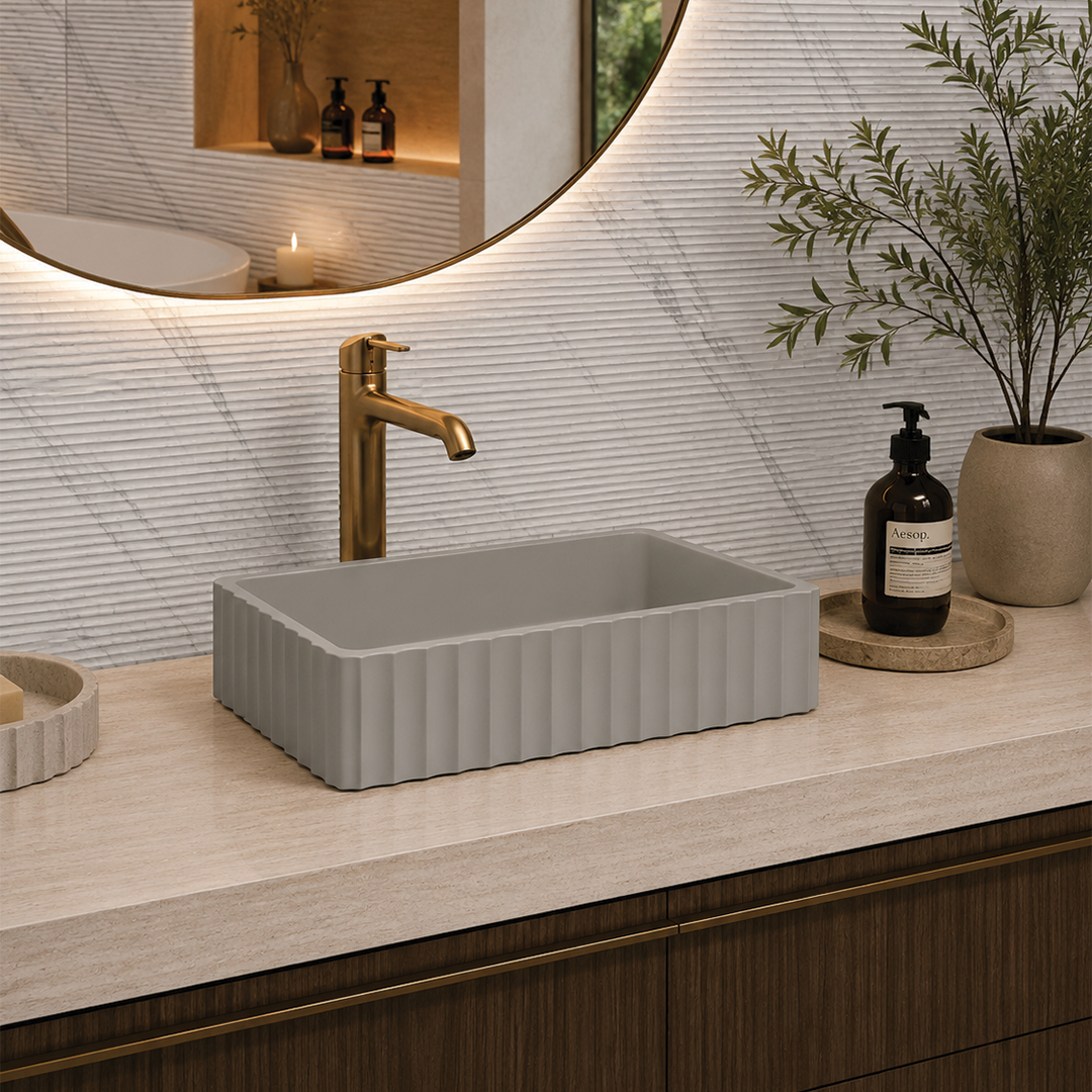 Elite Design Studio -  500x300x120mm Pietra Bianca - Briza Rectangular Above Counter Basin Concaved Edge Whisper Grey (Solid)