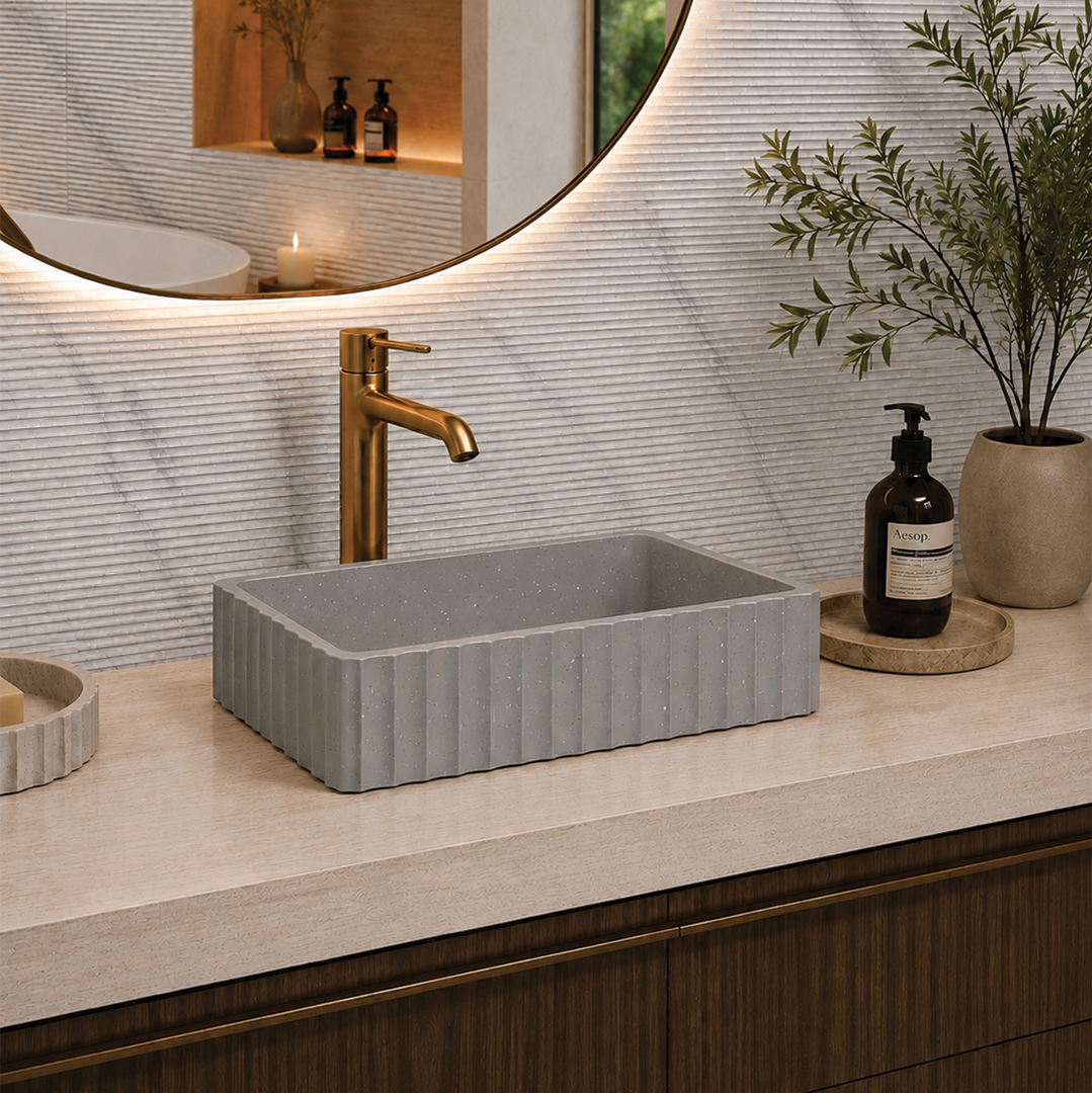 Elite Design Studio -  500x300x120mm Pietra Bianca - Briza Rectangular Above Counter Basin Concaved Edge Whisper Grey (Speckle)