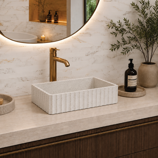 Elite Design Studio -  500x300x120mm Pietra Bianca - Briza Rectangular Basin Concaved Edge White Onyx