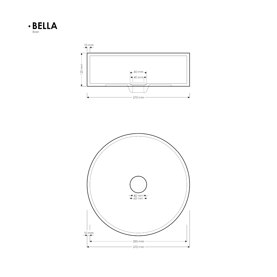 370x370x120mm Madu Living - Bella Basin Grey