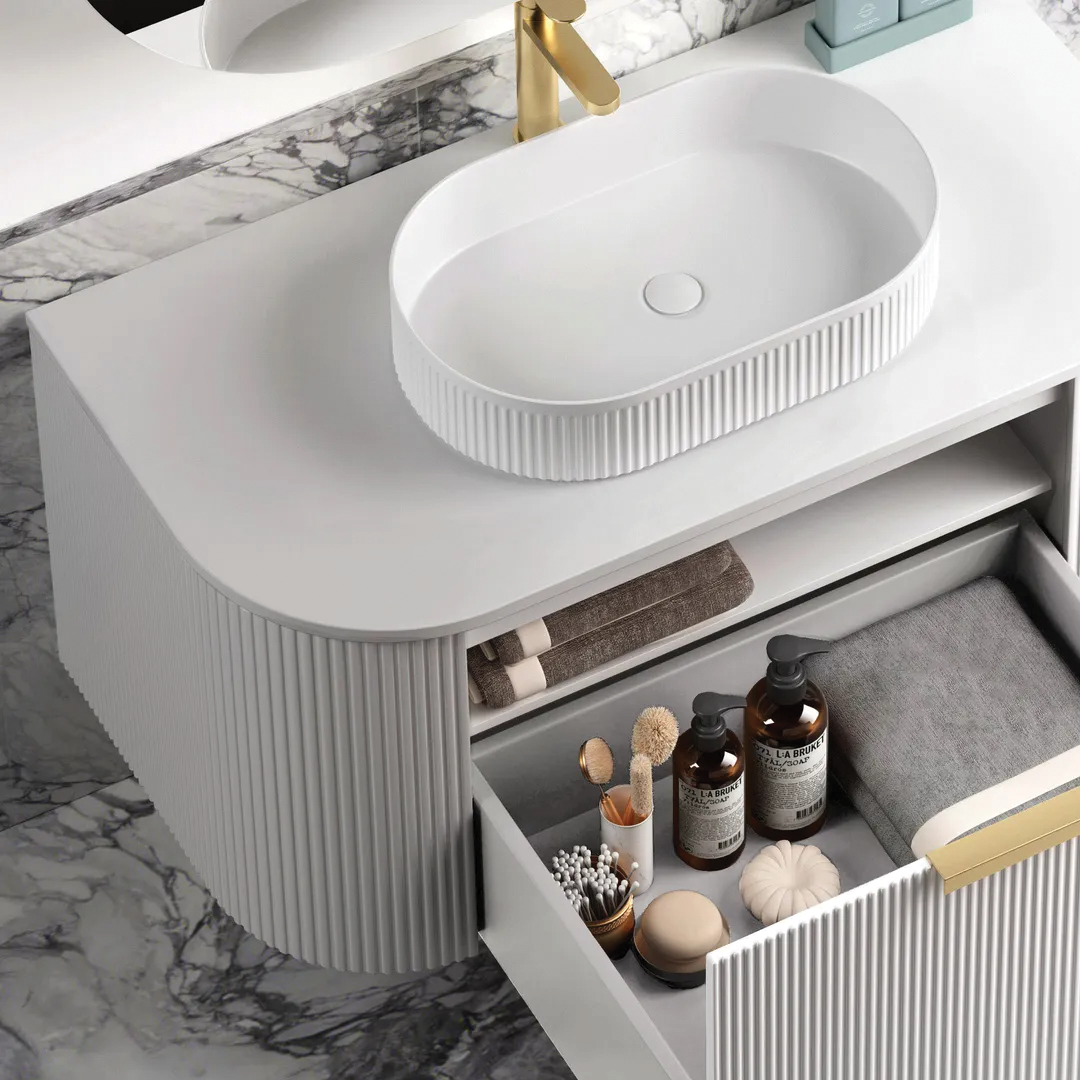 Otti - 1200wx450hx450d Bondi 1200mm Satin White Fluted Wall Hung Vanity (Cabinet Only)