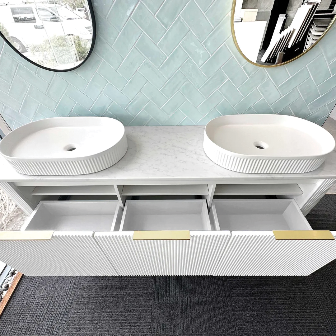 Otti - 1800wx450hx450d Bondi 1800mm Satin White Fluted Wall Hung Vanity (Cabinet Only)