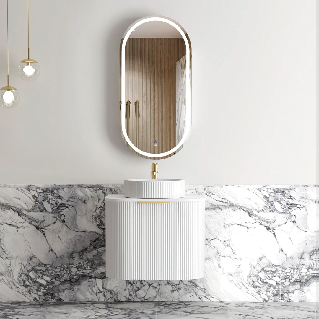 Otti - 590wx450hx450d Bondi 600mm Satin White Fluted Wall Hung Vanity (Cabinet Only)