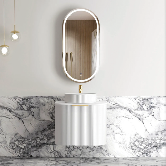 Otti - 590wx450hx450d Bondi 600mm Satin White Fluted Wall Hung Vanity (Cabinet Only)
