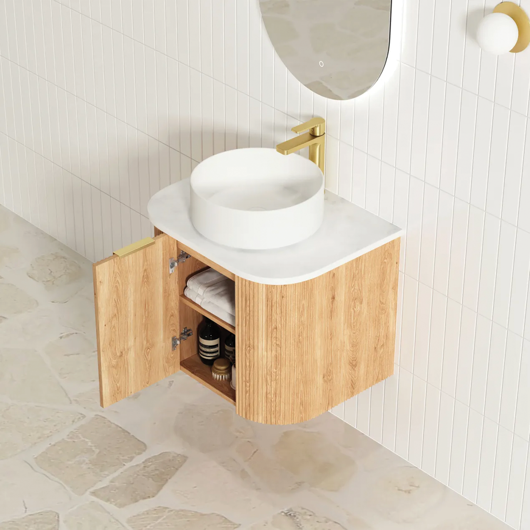 Otti - 590wx450hx450d Bondi Oak 600mm Woodland Oak Fluted Wall Hung Vanity (Cabinet Only)