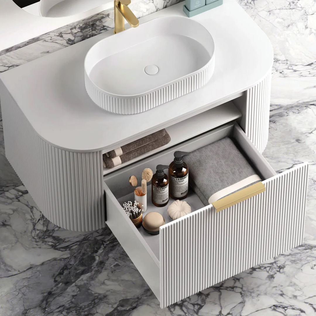 Otti - 750wx450hx450d Bondi 750mm Satin White Fluted Wall Hung Vanity (Cabinet Only)
