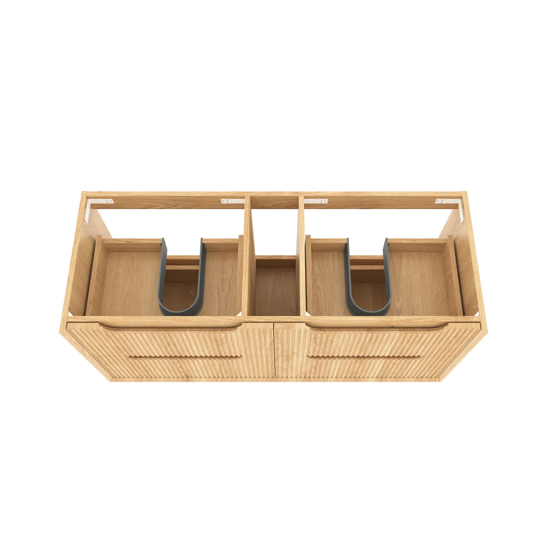 Otti - 1190wx550hx460d Byron Oak 1200mm Natural Oak Fluted Two Basins Wall Hung Vanity (Cabinet Only)