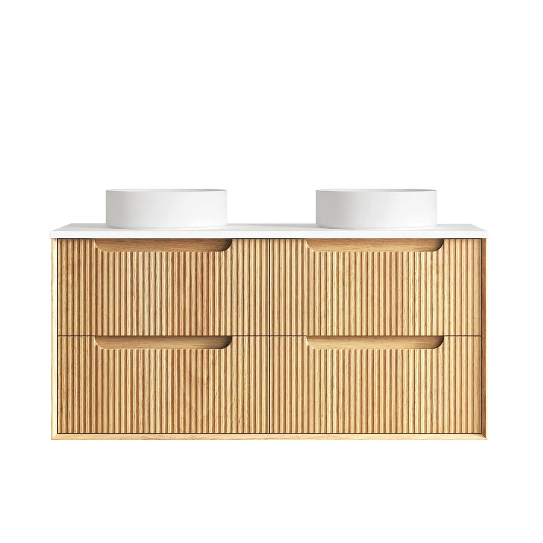 Otti - 1190wx550hx460d Byron Oak 1200mm Natural Oak Fluted Two Basins Wall Hung Vanity (Cabinet Only)