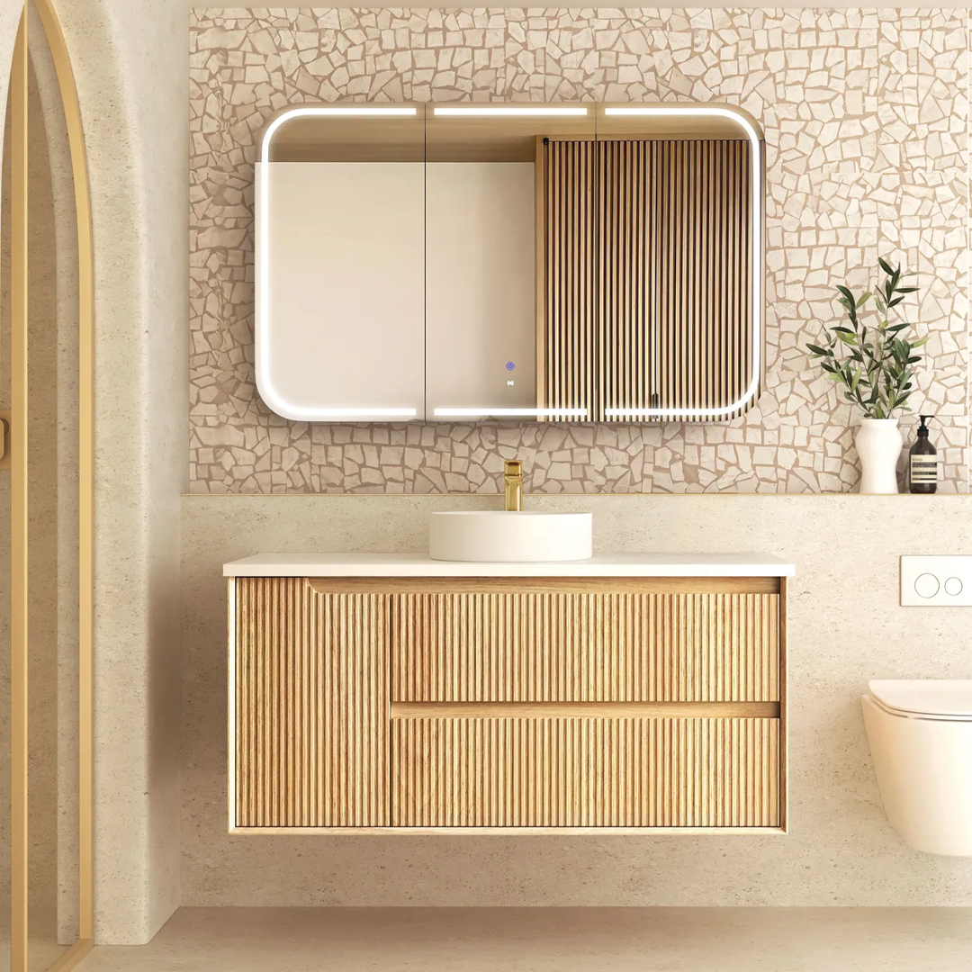 Otti - 1190wx550hx460d Byron Oak 1200mm Natural Oak Fluted Wall Hung Vanity (Cabinet Only)