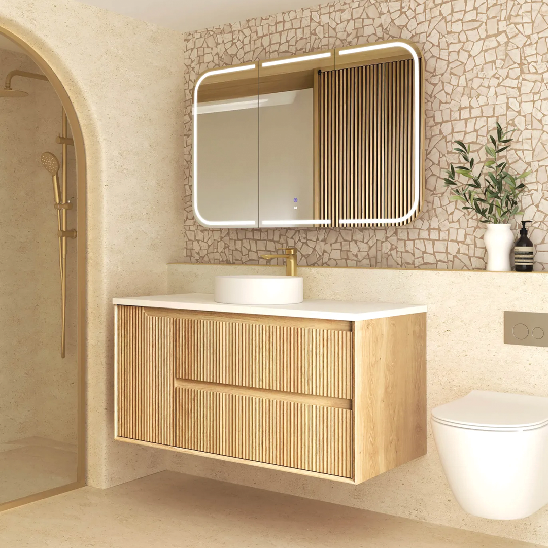 Otti - 1190wx550hx460d Byron Oak 1200mm Natural Oak Fluted Wall Hung Vanity (Cabinet Only)