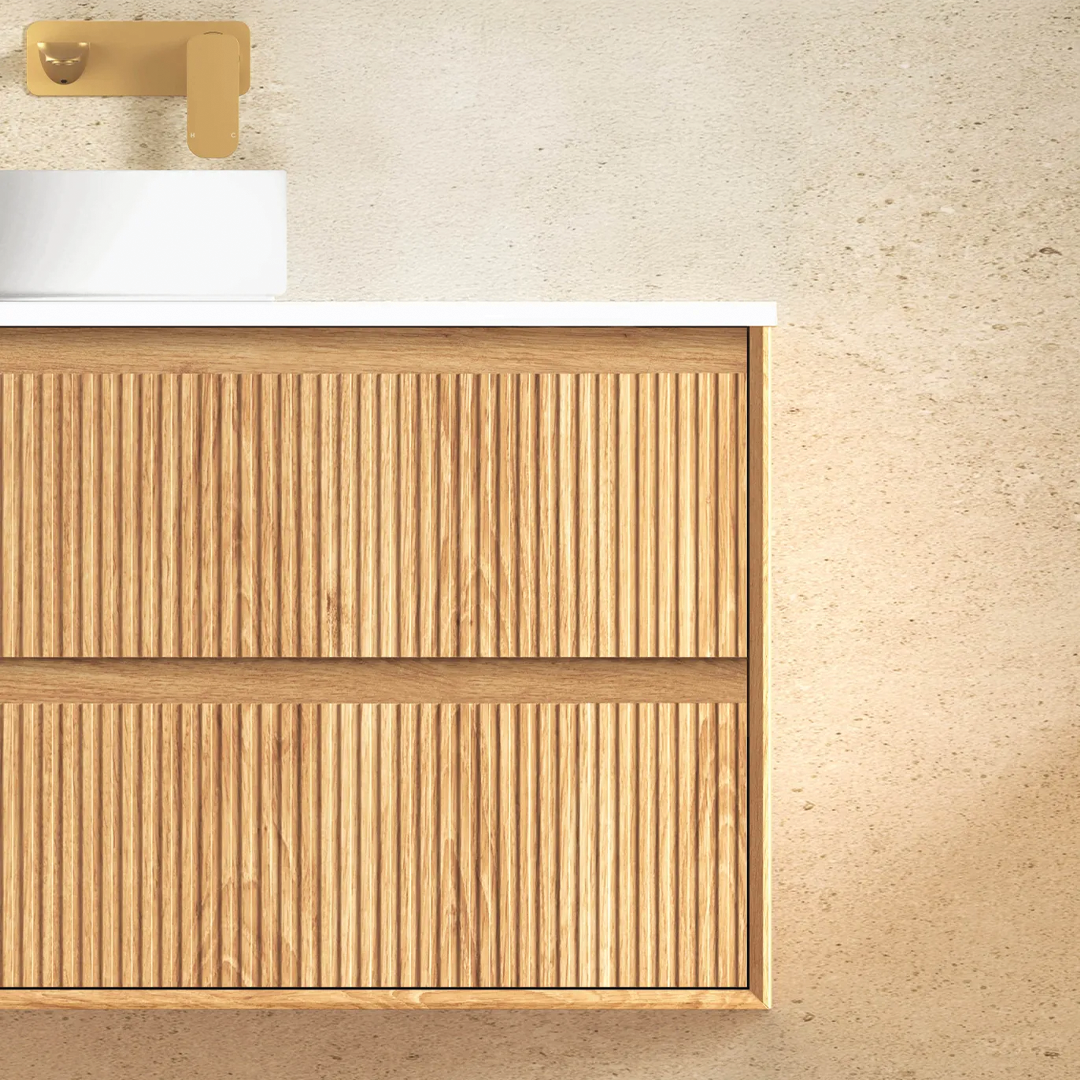 Otti - 1190wx550hx460d Byron Oak 1200mm Natural Oak Fluted Wall Hung Vanity (Cabinet Only)