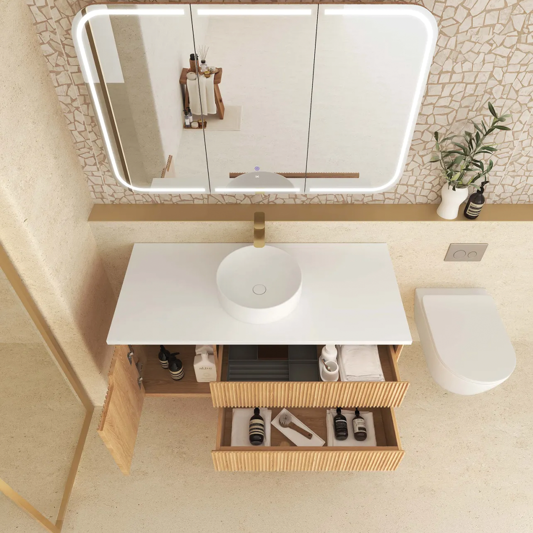 Otti - 1190wx550hx460d Byron Oak 1200mm Natural Oak Fluted Wall Hung Vanity (Cabinet Only)
