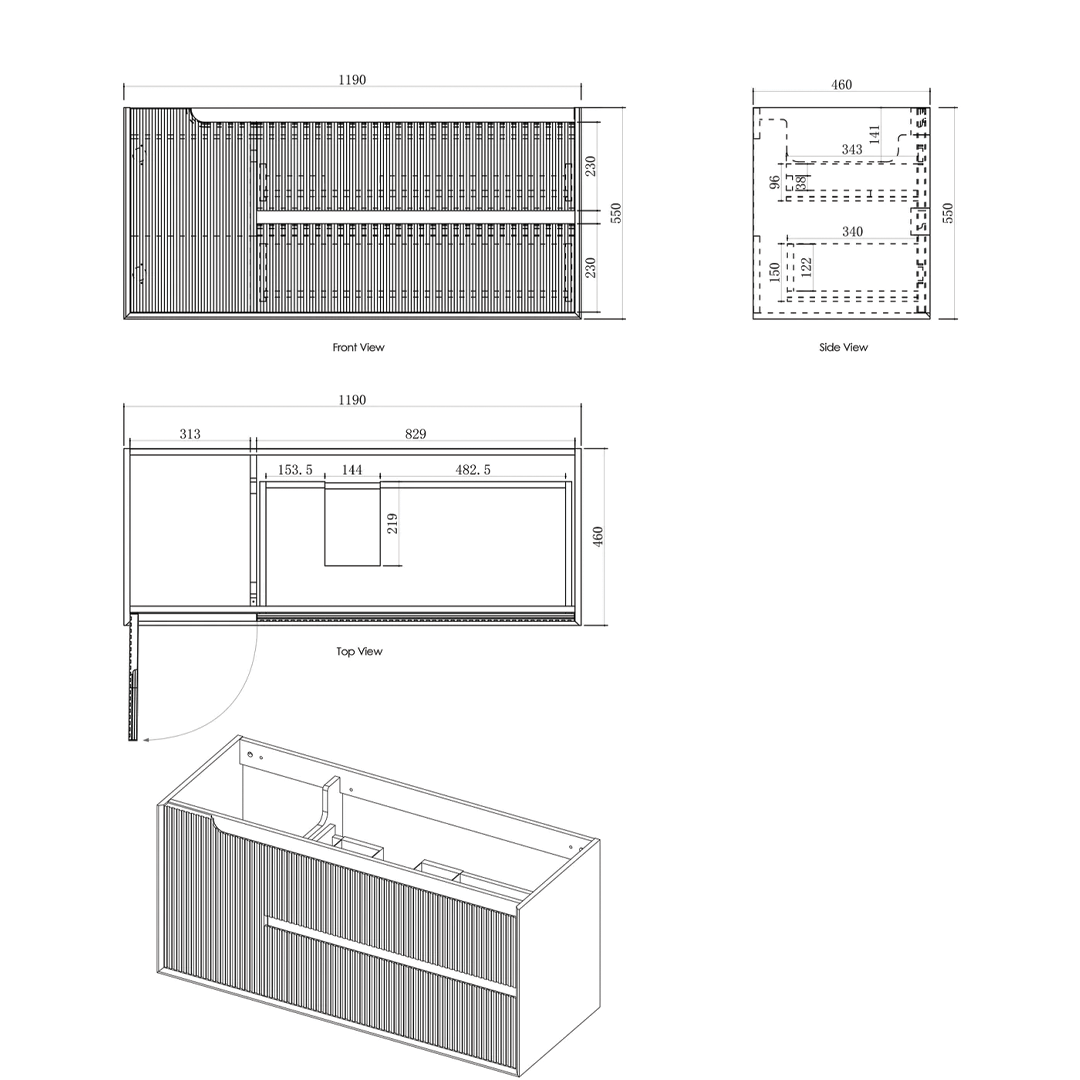 Otti - 1190wx550hx460d Byron Oak 1200mm Natural Oak Fluted Wall Hung Vanity (Cabinet Only)