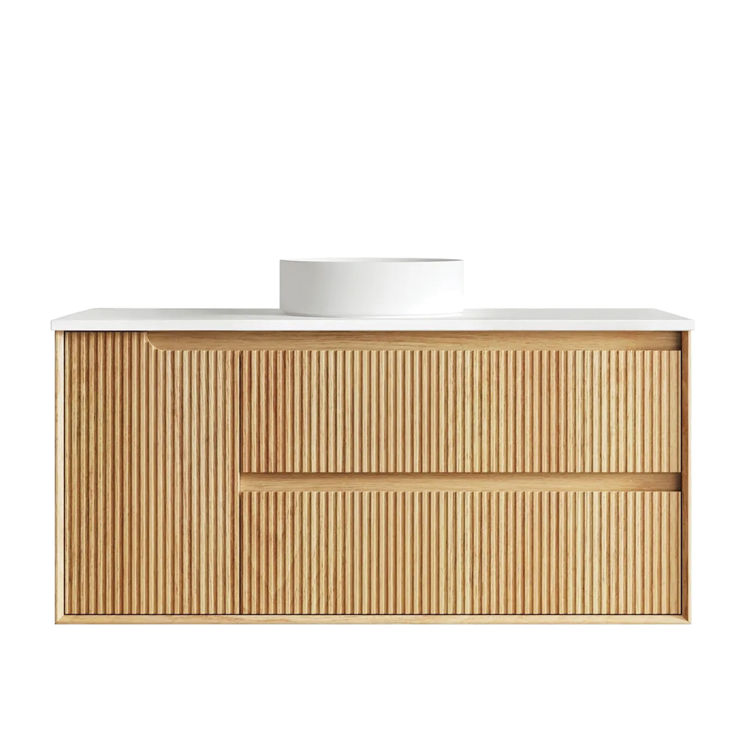 Otti - 1190wx550hx460d Byron Oak 1200mm Natural Oak Fluted Wall Hung Vanity (Cabinet Only)