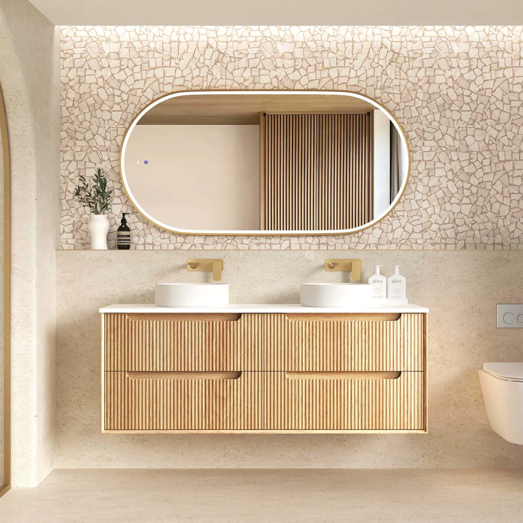 Otti - 1490wx550hx460d Byron Oak 1500mm Natural Oak Fluted Wall Hung Vanity (Cabinet Only)