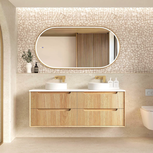 Otti - 1490wx550hx460d Byron Oak 1500mm Natural Oak Fluted Wall Hung Vanity (Cabinet Only)