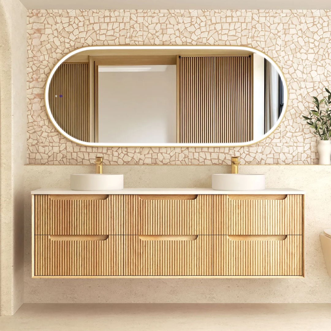 Otti - 1790wx550hx460d Byron Oak 1800mm Natural Oak Fluted Wall Hung Vanity (Cabinet Only)