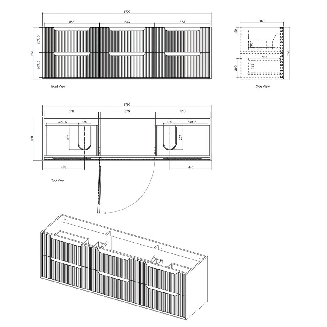 Otti - 1790wx550hx460d Byron Oak 1800mm Natural Oak Fluted Wall Hung Vanity (Cabinet Only)