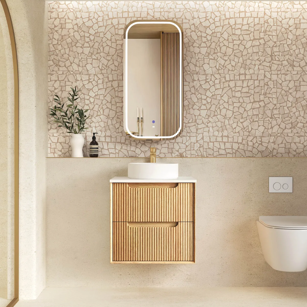 Otti - 590wx550hx460d Byron Oak 600mm Natural Oak Fluted Wall Hung Vanity (Cabinet Only)