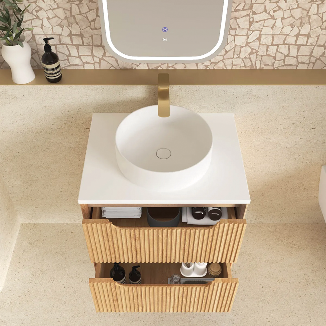 Otti - 590wx550hx460d Byron Oak 600mm Natural Oak Fluted Wall Hung Vanity (Cabinet Only)