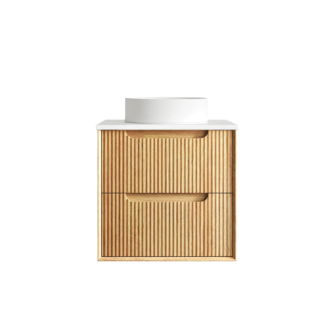 Otti - 590wx550hx460d Byron Oak 600mm Natural Oak Fluted Wall Hung Vanity (Cabinet Only)