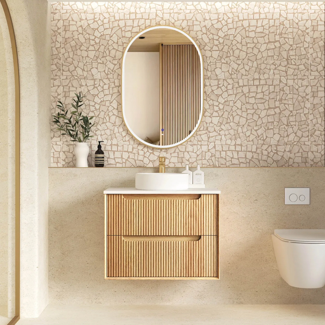 Otti - 740wx550hx460d Byron Oak 750mm Natural Oak Fluted Wall Hung Vanity (Cabinet Only)