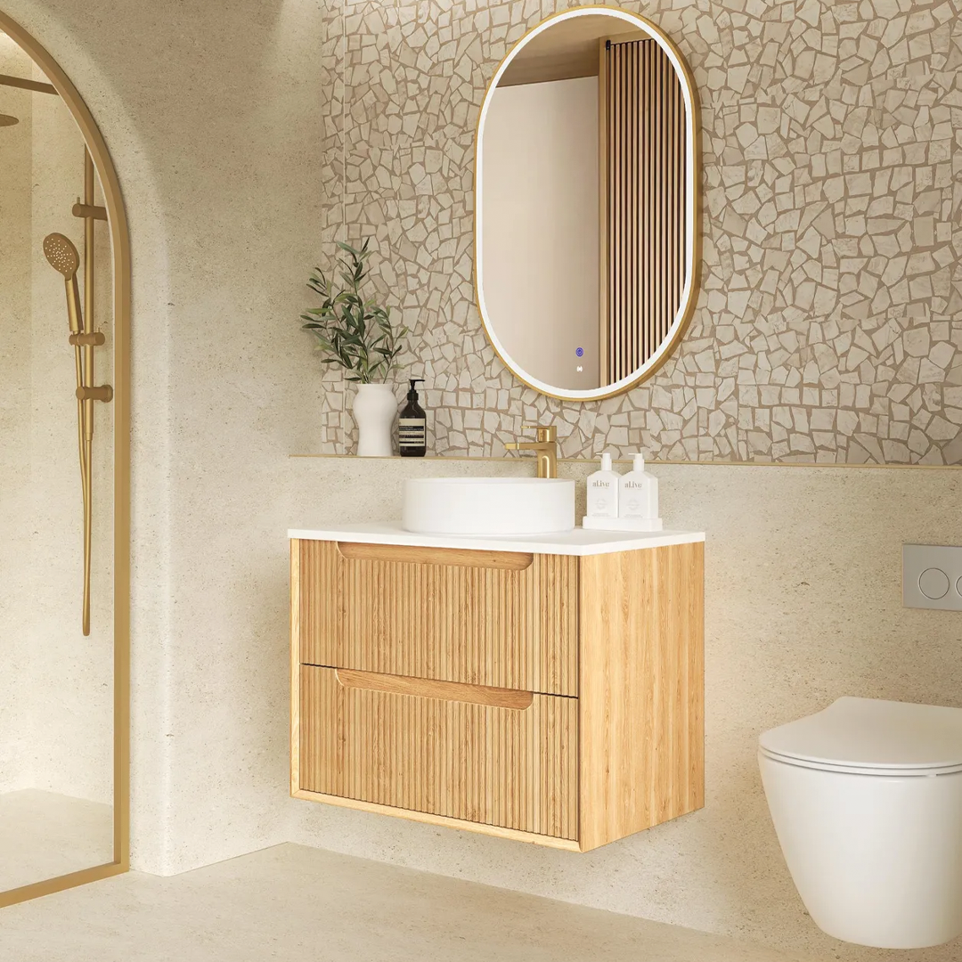 Otti - 740wx550hx460d Byron Oak 750mm Natural Oak Fluted Wall Hung Vanity (Cabinet Only)