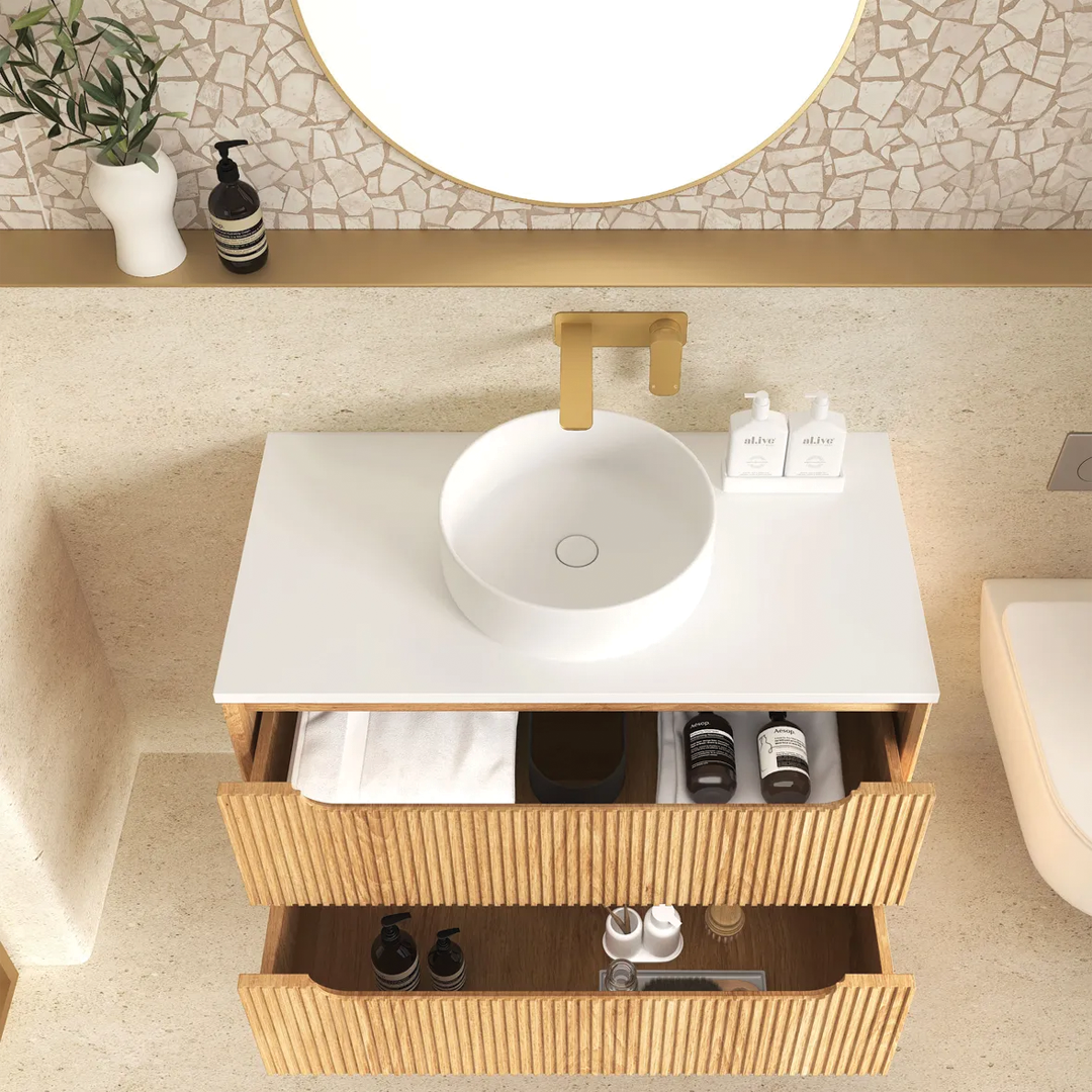 Otti - 740wx550hx460d Byron Oak 750mm Natural Oak Fluted Wall Hung Vanity (Cabinet Only)