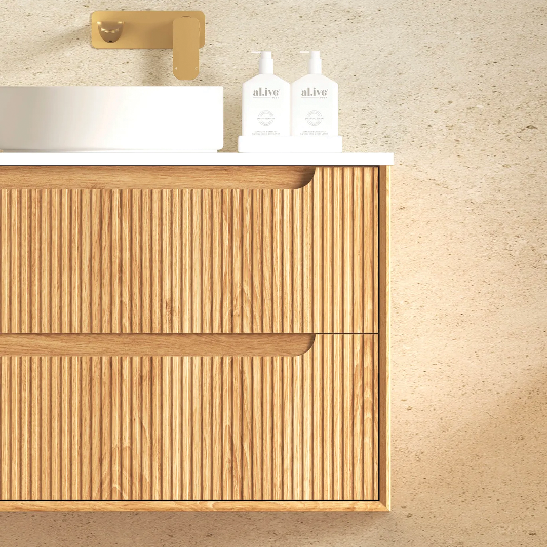 Otti - 740wx550hx460d Byron Oak 750mm Natural Oak Fluted Wall Hung Vanity (Cabinet Only)