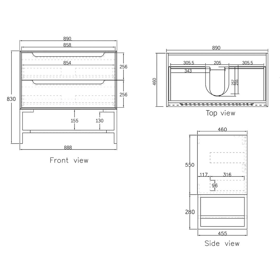 Otti - 890wx550hx460d Byron Oak 900mm Black Oak Wall Hung Vanity (Cabinet Only)