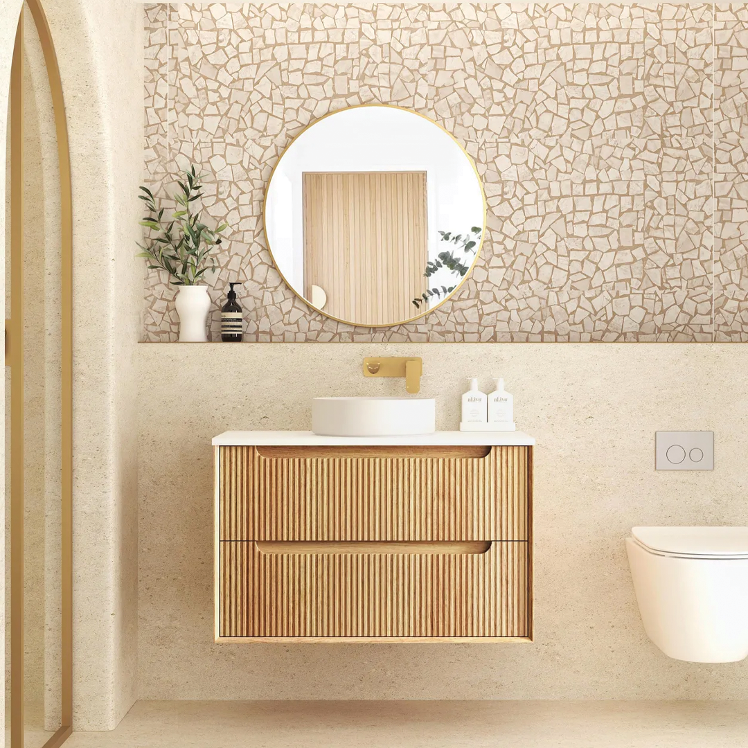 Otti - 890wx550hx460d Byron Oak 900mm Natural Oak Fluted Wall Hung Vanity (Cabinet Only)