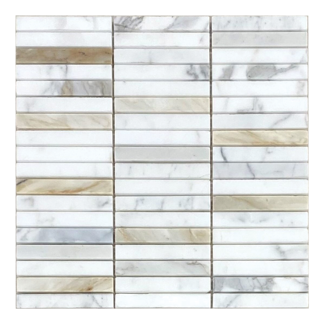 305x305mm EDS - Calacatta Oro KitKat Marble Mosaic