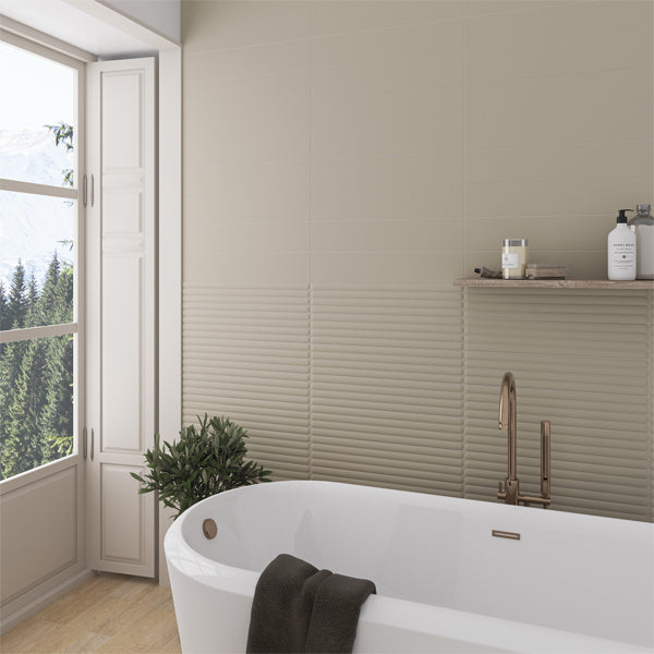 107x542mm DNA Tiles - Plinto Out (Flute) Greige Gloss