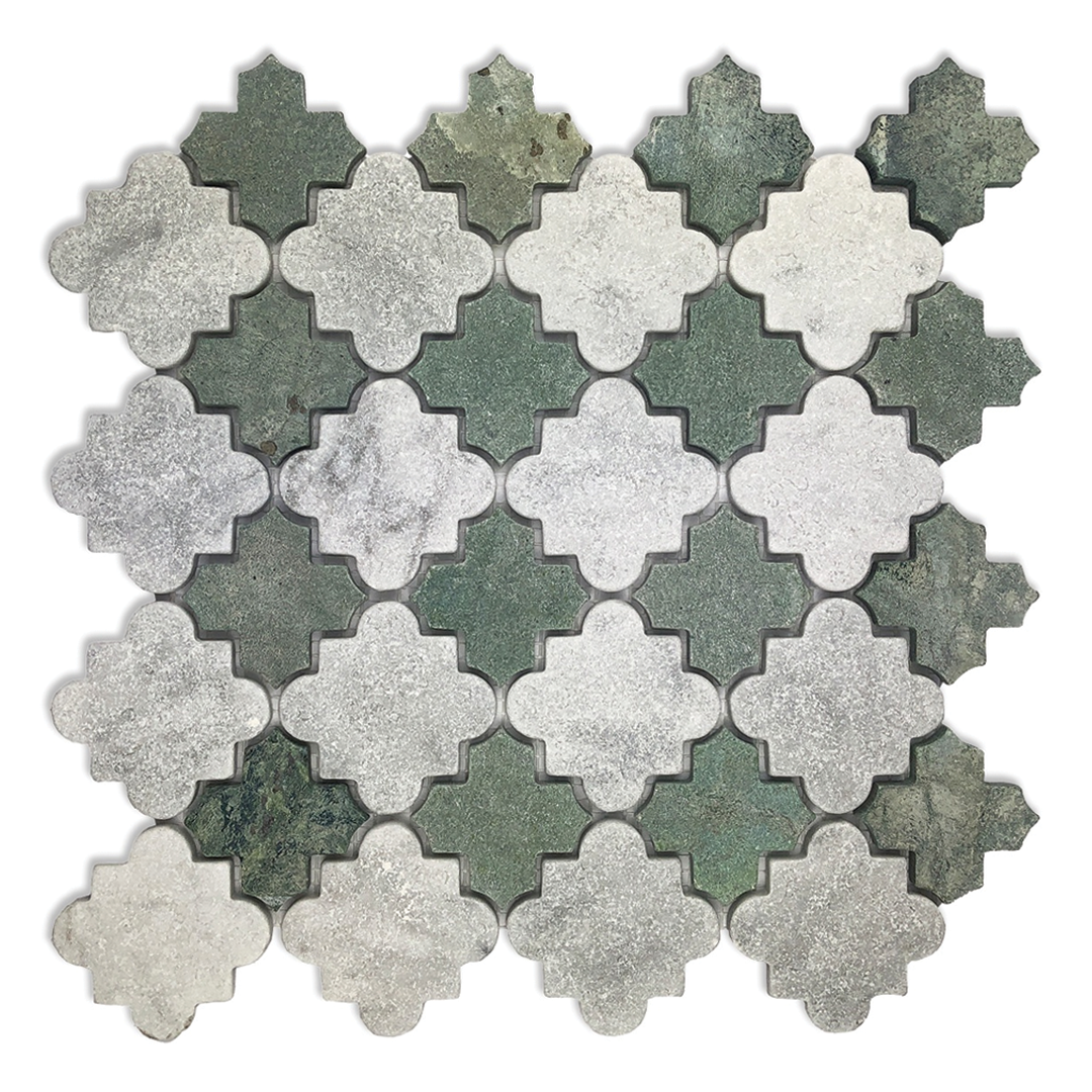 310x310mm EDS - Damascus Carrara and Green Peacock Stone Mosaic