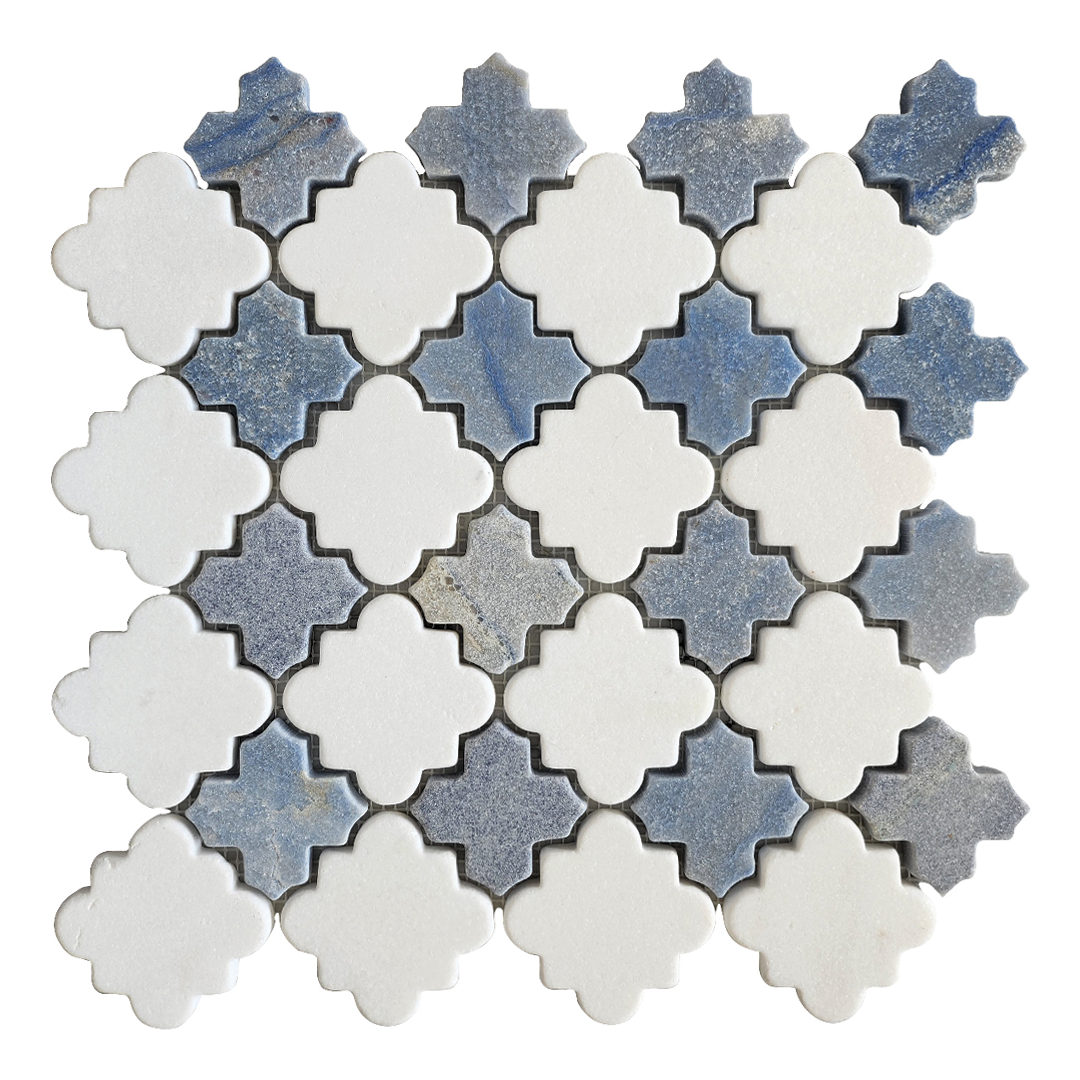 310x310mm EDS - Damascus Thassos Marble and Azul Macaubas Quartzite Mosaic