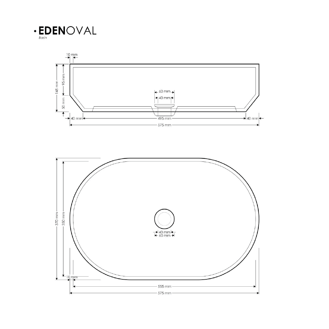 370x575x145mm Madu Living - Eden Oval Large Basin Black