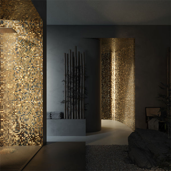 312x495mm Ezarri Pool Mosaic - Gold Alexander Gold 25mm Gloss