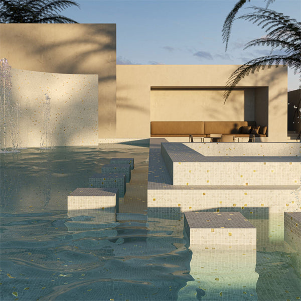 312x495mm Ezarri Pool Mosaic - Gold Carrara Gold 25mm Gloss