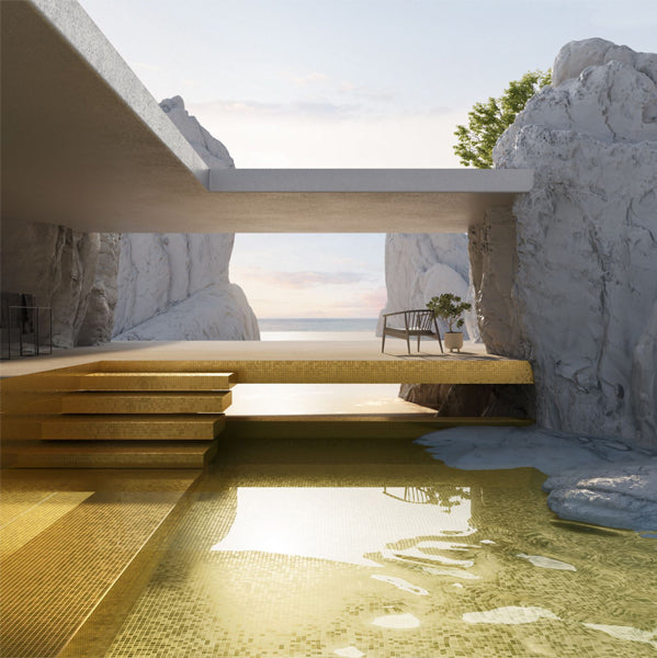 312x495mm Ezarri Pool Mosaic - Gold Gold 25mm Gloss