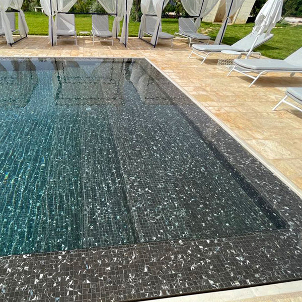 312x495mm Ezarri Pool Mosaic - Zen Stone Black Marble 25mm Matt