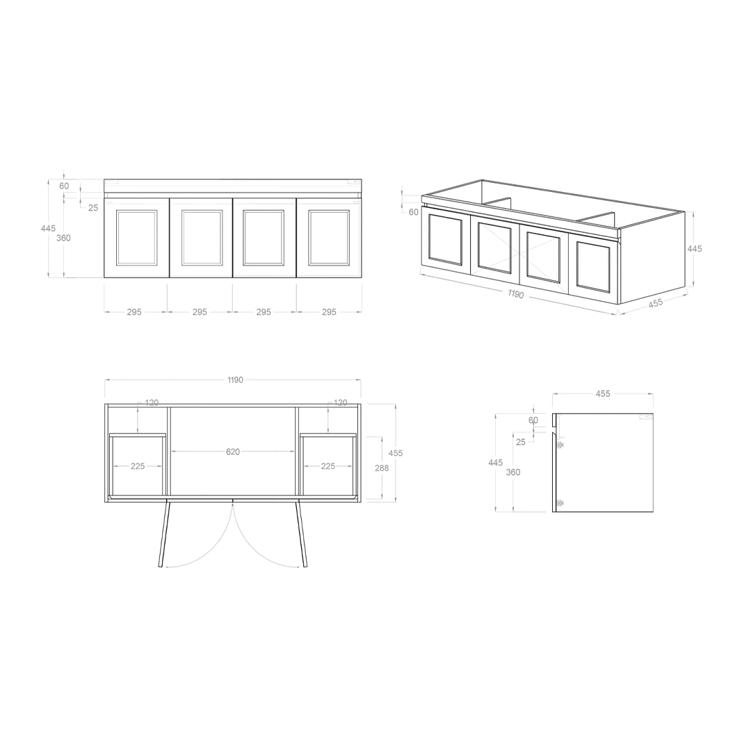 Otti - 1200wx445hx455d Hampton Mark II Satin White 1200mm Wall Hung Vanity (Cabinet Only)