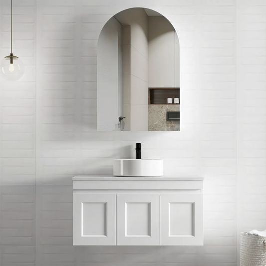 Otti - 900wx445hx455d Hampton Mark II Satin White 900mm Wall Hung Vanity (Cabinet Only)