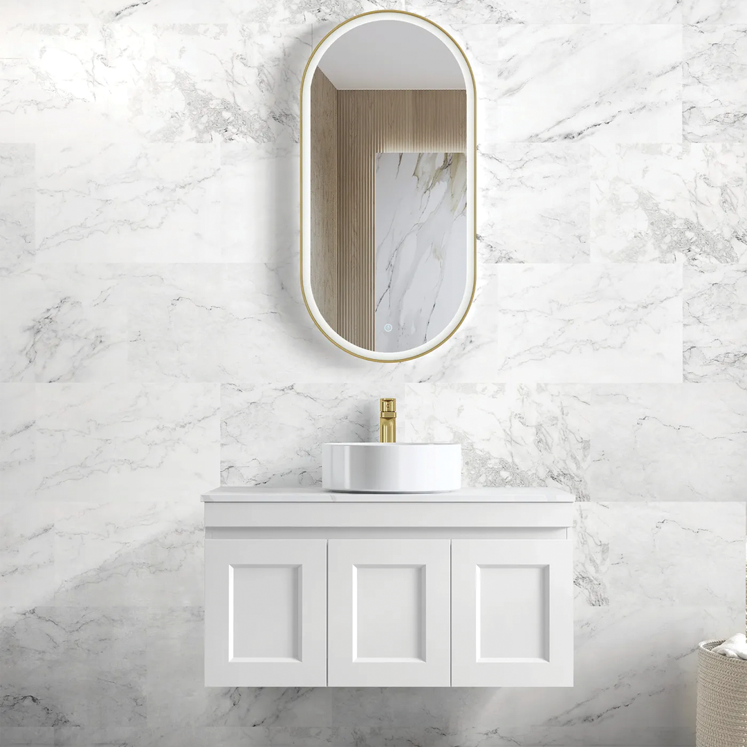 Otti - 900wx445hx455d Hampton Mark II Satin White 900mm Wall Hung Vanity (Cabinet Only)